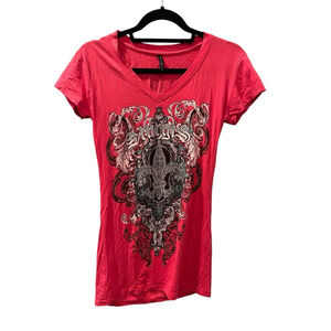 Y2k Sturgis Black Hills Rally Motorcycle Biker T-Shirt Size 1XL Rhinestone Pink